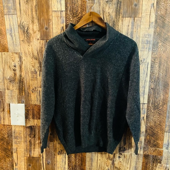 Linea Uomo Meino Wool Sweater Men's large GrY Knit Pullover Mock Neck Sweater - - Picture 2 of 5